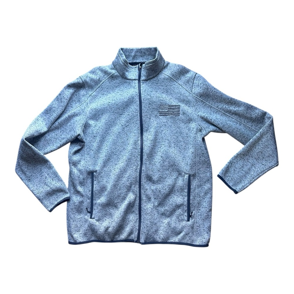 Port Authority Heather Gray Knit Jacket USA Flag‎ logo Size 2XL
